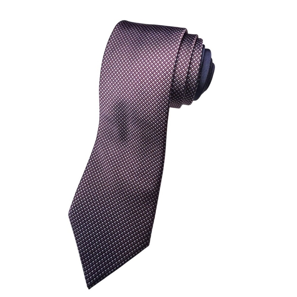 Tommy Hilfiger Mens Silk Necktie Purple Navy Blue Micro Check Textured Business
